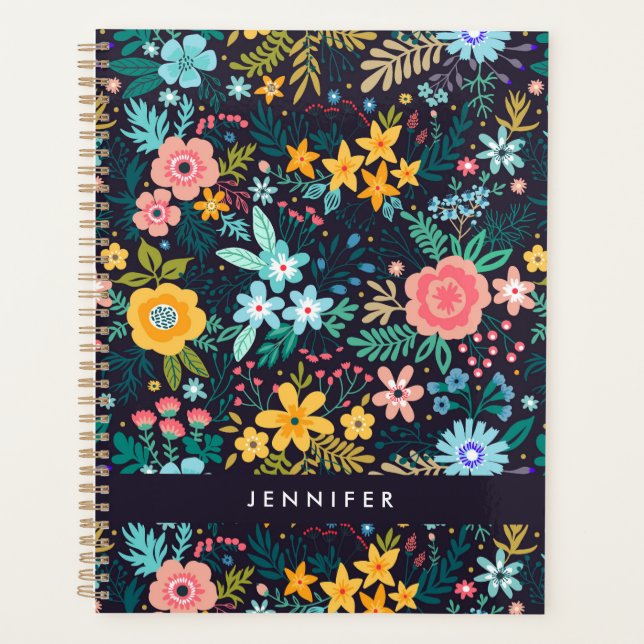 Add Your Name | Cute Colourful Floral Pattern Planner (Front)