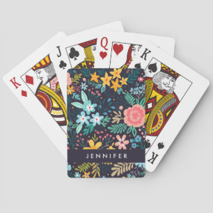Add Your Name   Cute Colourful Floral Pattern Playing Cards
