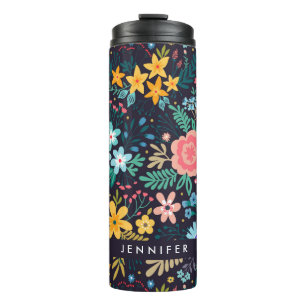 Add Your Name   Cute Colourful Floral Pattern Thermal Tumbler