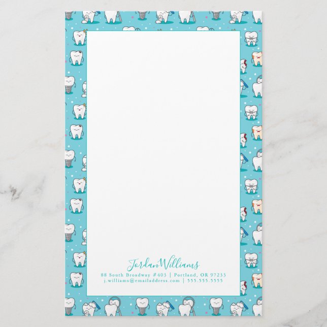 Add Your Name | Cute Dental Pattern Stationery (Front)