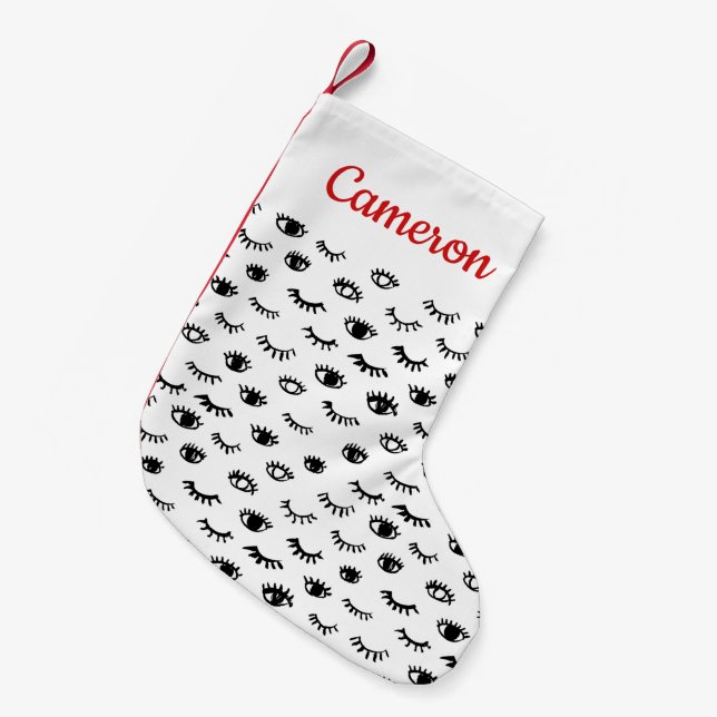 Add Your Name | Cute Doodle Eyelash Pattern Small Christmas Stocking (Front (Hanging))