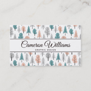 Add Your Name Cute Doodle Forest Pattern Business Card