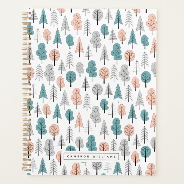 Add Your Name | Cute Doodle Forest Pattern Planner (Front)