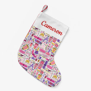 Add Your Name Cute Doodle Manicure Pattern Small Christmas Stocking