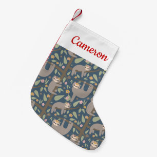 Add Your Name   Cute Floral Sloth Pattern Small Christmas Stocking