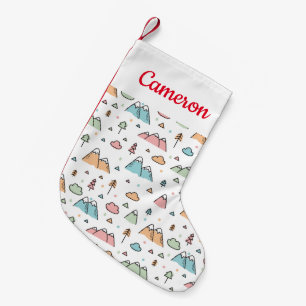 Add Your Name Cute Hand Drawn Mountain Scene Small Christmas Stocking