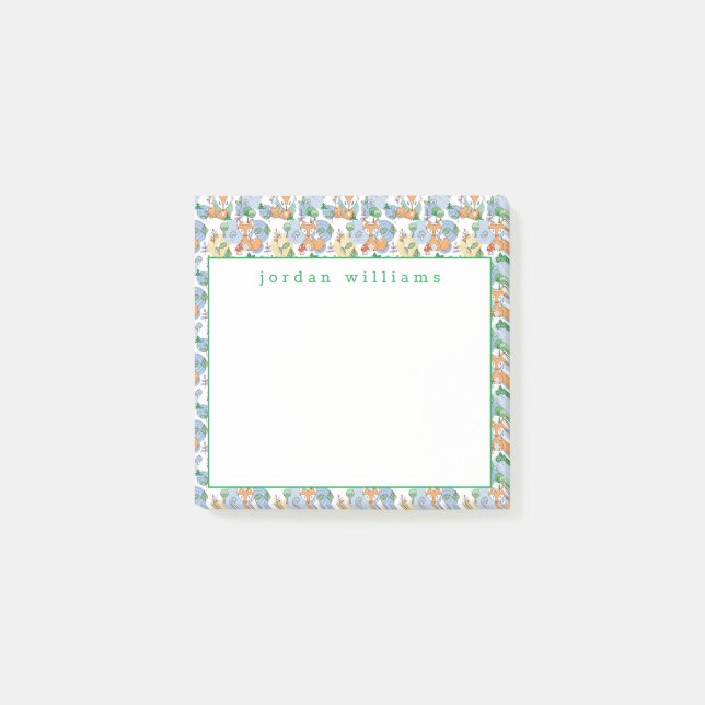Add Your Name | Cute Little Fox Pattern Post-it Notes (Front)