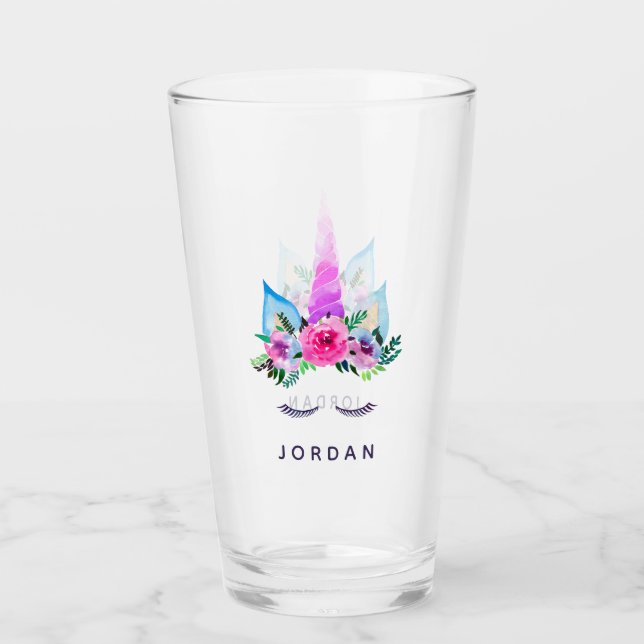 Add Your Name | Cute Magical Unicorn Face Glass (Front)