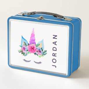 Add Your Name Cute Magical Unicorn Face Metal Lunch Box
