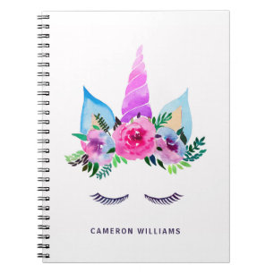 Add Your Name   Cute Magical Unicorn Face Notebook