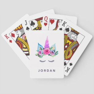 Add Your Name Cute Magical Unicorn Face Playing Cards