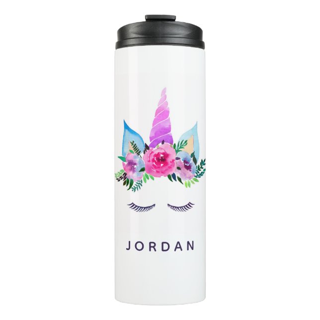 Add Your Name | Cute Magical Unicorn Face Thermal Tumbler (Front)