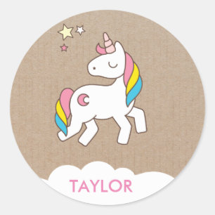 Add Your Name Cute Magical Unicorn Personalised Classic Round Sticker
