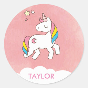 Add Your Name Cute Magical Unicorn Personalised Classic Round Sticker