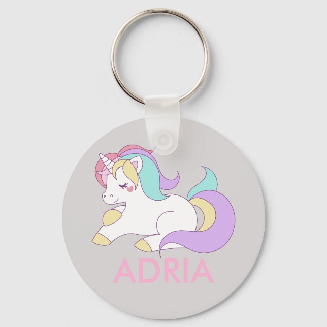 Add Your Name Cute Magical Unicorn Personalised Key Ring (Front)