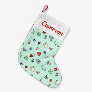 Add Your Name   Cute Medical Icon Pattern Small Christmas Stocking
