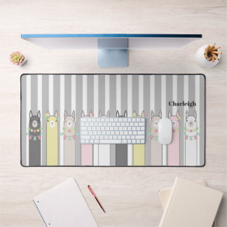 Add Your Name Cute Retro Colourful Llamas Kids Desk Mat