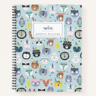 Add Your Name   Cute Tribal Face Pattern Notebook