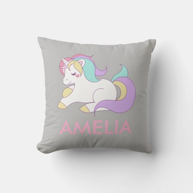 Add Your Name Cute Unicorn Personalised Cushion (Front)