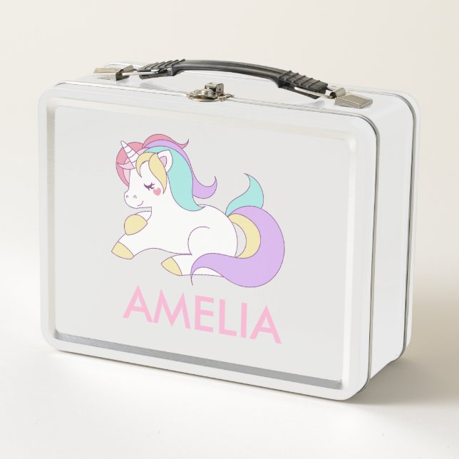 add Your Name Cute Unicorn Personalised Metal Lunch Box (Front)
