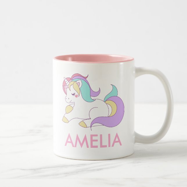 Add Your Name Cute Unicorn Personalised Two-Tone Coffee Mug (Right)