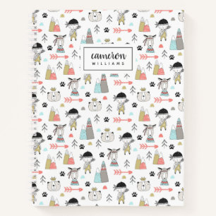 Add Your Name Cute Woodland Animals & Indian Boy Notebook
