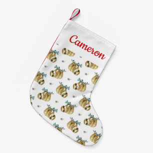 Add Your Name Cutie Pie Watercolor Sloth Pattern Small Christmas Stocking
