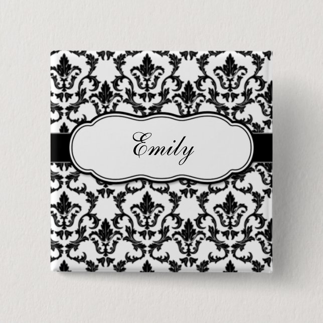 Add Your Name Damask Button (Front)