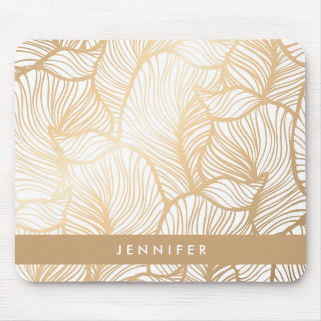 Add Your Name | Damask Gold Floral Pattern Mouse Mat (Front)