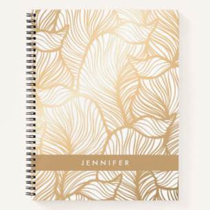 Add Your Name   Damask Gold Floral Pattern Notebook