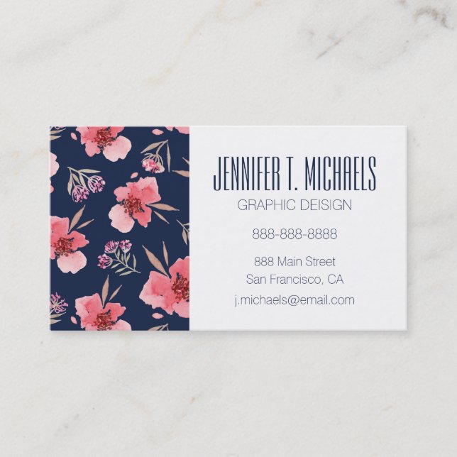 Add Your Name | Dark Pink Watercolor Pattern Business Card (Front)