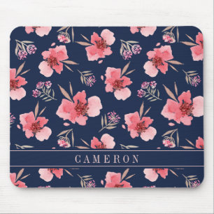 Add Your Name Dark Pink Watercolor Pattern Mouse Mat