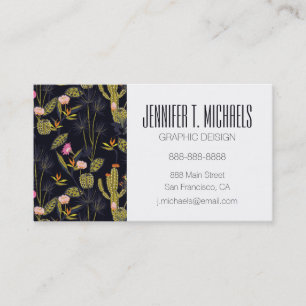 Add Your Name   Dark Summer Night Cactus Pattern Business Card