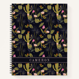 Add Your Name Dark Summer Night Cactus Pattern Notebook