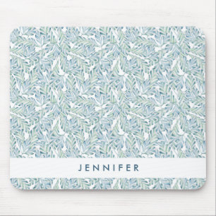 Add Your Name   Decorative Striped Leaf Pattern Mouse Mat