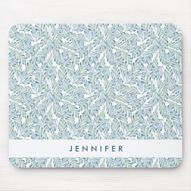 Add Your Name | Decorative Striped Leaf Pattern Mouse Mat (Front)