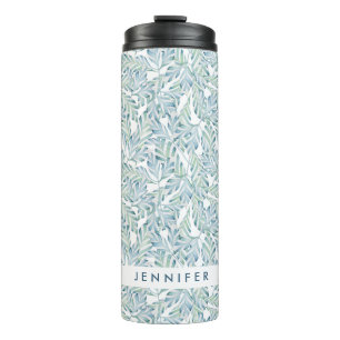 Add Your Name   Decorative Striped Leaf Pattern Thermal Tumbler