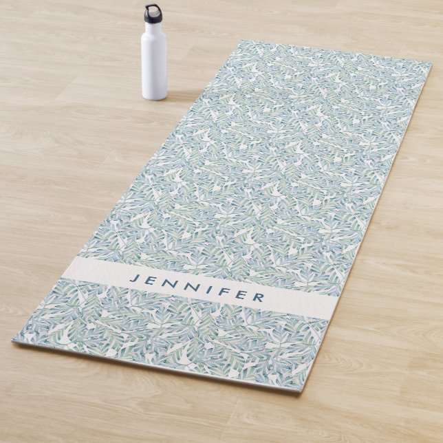 Add Your Name | Decorative Striped Leaf Pattern Yoga Mat (In Situ)