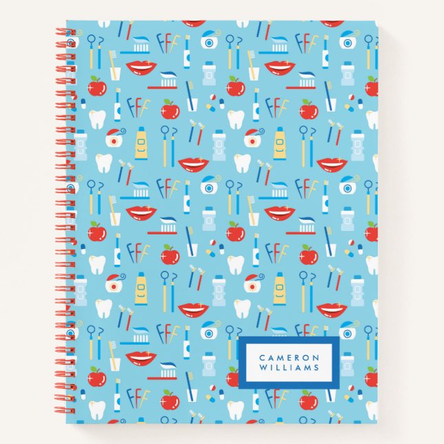 Add Your Name | Dental Blue Pattern Notebook (Front)