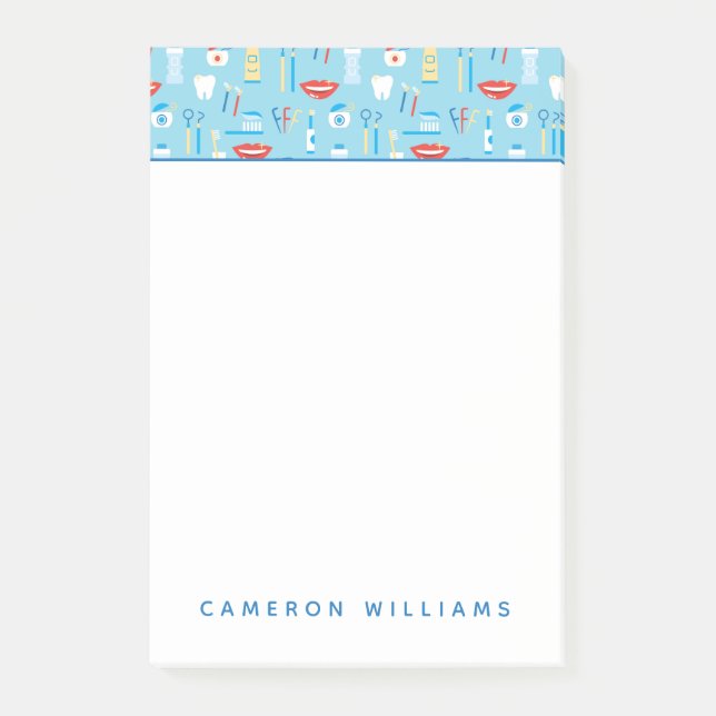 Add Your Name | Dental Blue Pattern Post-it Notes (Front)