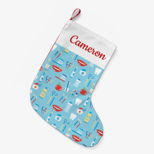 Add Your Name Dental Blue Pattern Small Christmas Stocking