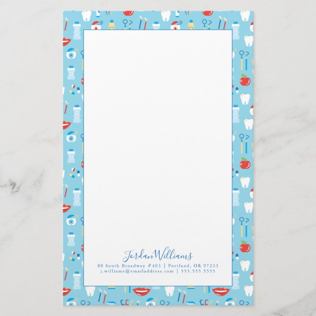 Add Your Name | Dental Blue Pattern Stationery (Front)