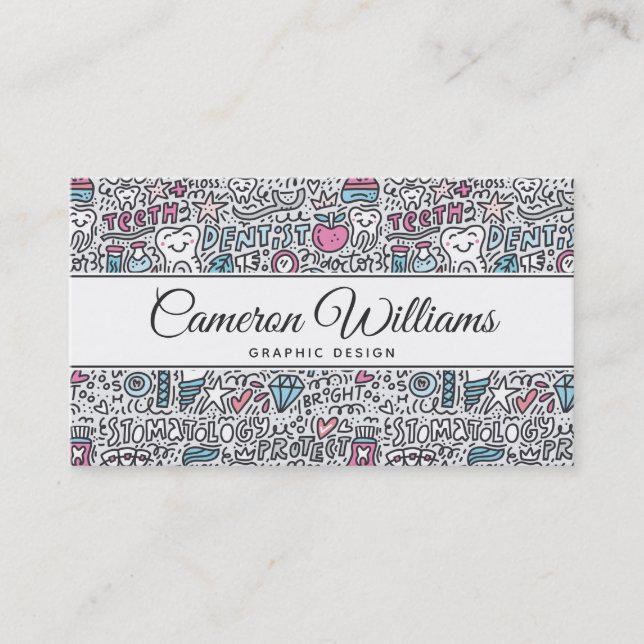 Add Your Name | Dental Cartoon Pattern Business Card (Front)