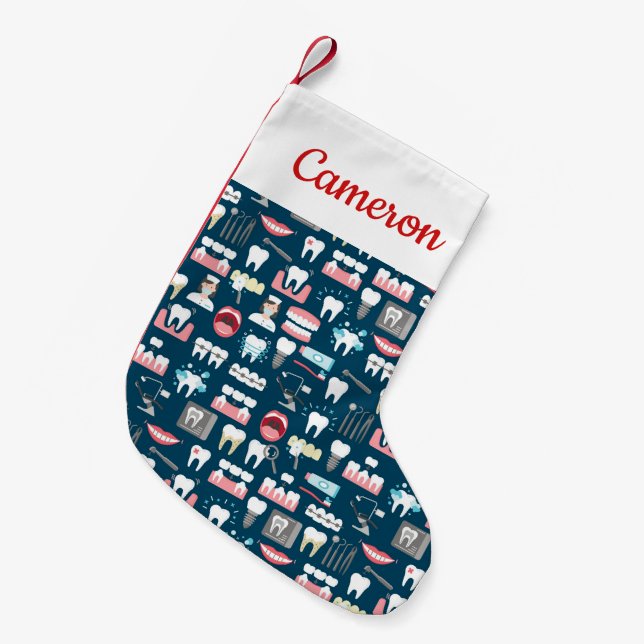 Add Your Name | Dental Clinic Office Pattern Small Christmas Stocking (Front (Hanging))