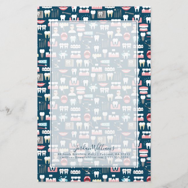 Add Your Name | Dental Clinic Office Pattern Stationery (Front)