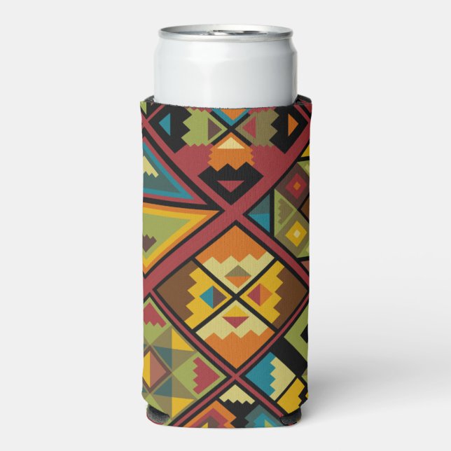 Add Your Name Earth Tone Tribal  Seltzer Can Cooler (Seltzer Front)