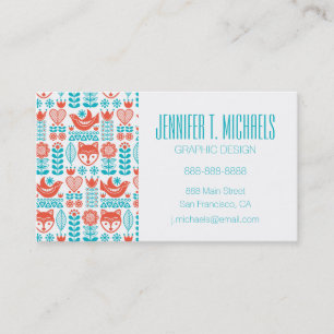 Add Your Name   Finnish Fox & Bird Folk Art Business Card