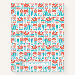 Add Your Name Finnish Fox & Bird Folk Art Notebook