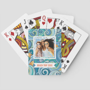 Add Your Name   Fish Among The Waves Pattern Playing Cards