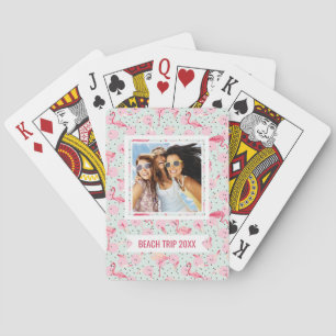 Add Your Name Flamingo Feathers On Polka Dots Playing Cards